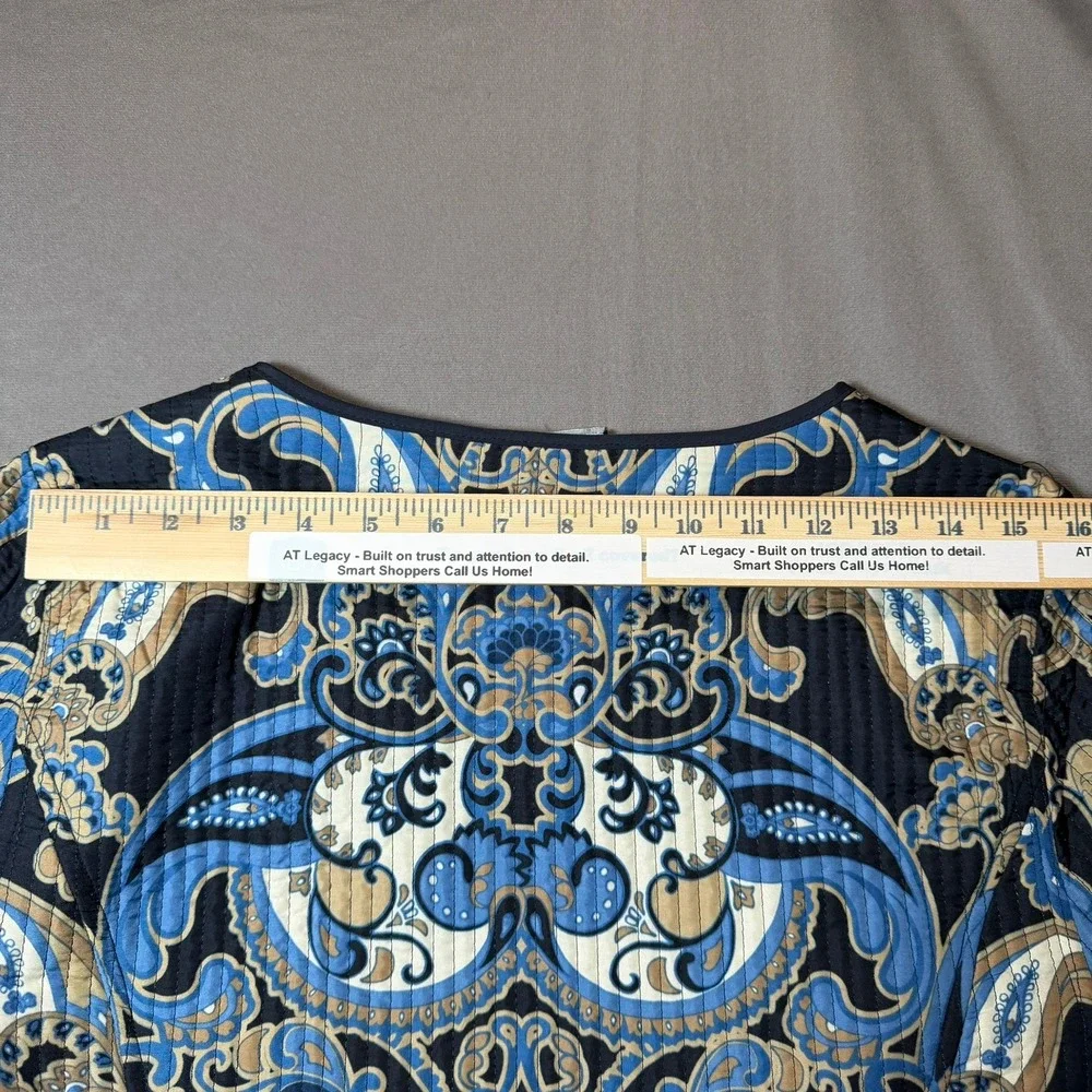 Catherines Petite Paisley Quilted Open Front Jacket Blue Tan 0XWP‎ 14/16WP